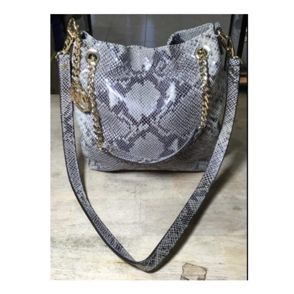 Michael Kors Womens Snakeskin Python Leather Bucket Shoulder Bag Purse Medium